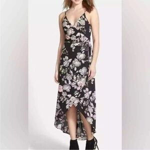 ASTR Wrap Floral Print Front Tie Waist Dress Black size Large